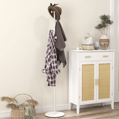 Cuier Vertical Autoportant cu 6 Cârlige, Ø32x171 cm, Alb