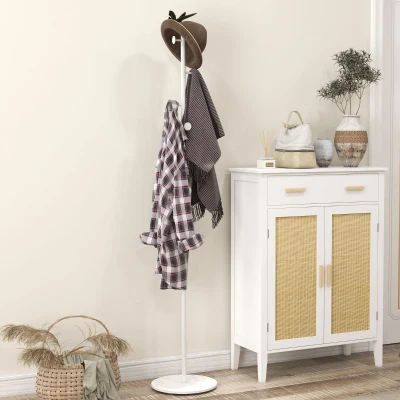Cuier Vertical Autoportant cu 6 Cârlige, Ø28x173,5 cm, Alb