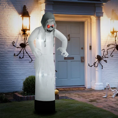 Outsunny Dekoracja Halloweenowa, Nadmuchiwana Wiedźma Duch z Czerwonymi Oczami, Oświetlenie LED, Do Użytku Zewnętrznego, 180 cm, Biały