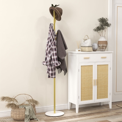 Cuier de Podea Autoportant cu 8 Cârlige, Ø32x164 cm, Auriu