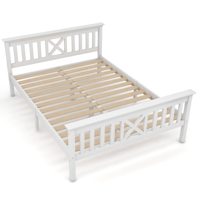 Letto Matrimoniale con forma a X e rete a doghe, Bianco