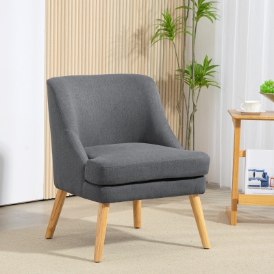 HOMCOM Fotel akcentowy w stylu skandynawskim, welur, pianka 25D, nogi z drewna kauczukowego, Beżowy, 63x69x79,5 cm