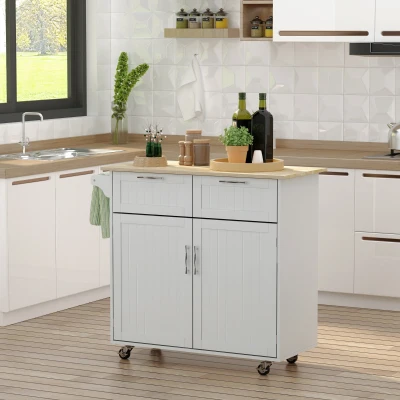 HOMCOM Carrello Cucina con 2 Cassetti, Armadietto e Ruote Grigio