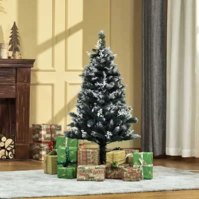HOMCOM Árvore de Natal Automática 120 cm com 222 Ramos 28 Decorações Suporte em Aço Base Dobrável e Removível Verde