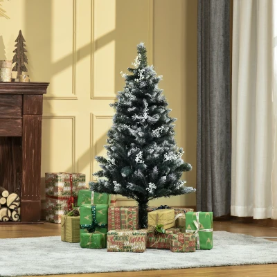HOMCOM Árvore de Natal Automática 120 cm com 222 Ramos 28 Decorações Suporte em Aço Base Dobrável e Removível Verde