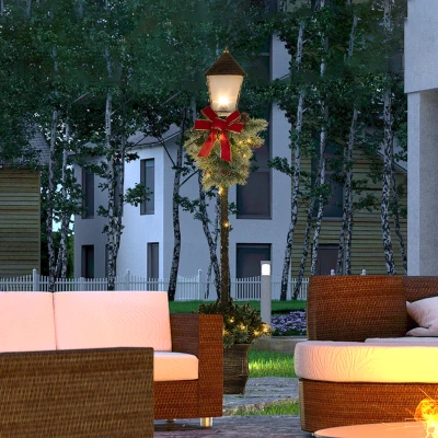 Outsunny Latarnia Bożonarodzeniowa z Jagodami, Szyszkami i Kokardą, LED, Metal, 150 cm