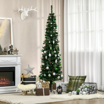 HOMCOM Árvore de Natal Artificial 195 cm Árvore de Natal com 556 Ramos Árvore de Natal Slim com 25 Pinhas Base Dobrável Ø54x195 cm Verde