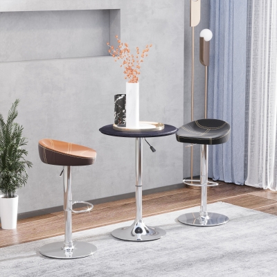 HOMCOM Adjustable Round Bistro Bar Table with PVC Leather Top Steel Base Home Kitchen Dining Desk  Black