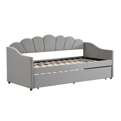 Upholstered Single Sofa Bed with Trundle, Gray