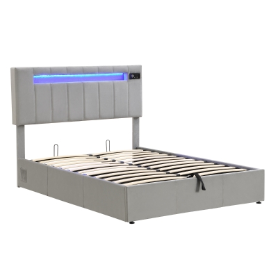 Upholstered Hydraulic Double Sofa Bed with Bluetooth Stereo, Gray