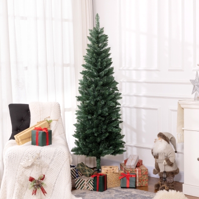 HOMCOM Árvore de Natal Tipo Lápis 180 cm com Base Dobrável e 479 Ramos para  Escritório Verde