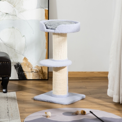 PawHut Arranhador para Gatos Altura 91 cm de 3 Níveis com Ninho Plataforma e Poste de Sisal 45x45x91 cm Azul Claro