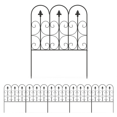 Outsunny Decorative Garden Fencing, 5PCs Outdoor Picket Fence Panels, Rustproof Metal Wire Landscape Flower Bed Border Edging Animal Barrier, Black