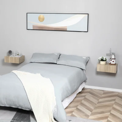 HOMCOM Conjunto de 2 Mesas de Cabeceira com 1 Gaveta Desenho Montado na Parede Estilo Moderno para Dormitório 40x30x15cm Madeira