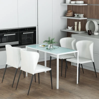 HOMCOM Mesa Sala de Jantar de Cristal Mesa Retangular para 4-6 pessoas com Pés de Metal Multifuncional para Cozinha 120x60x75cm Branco