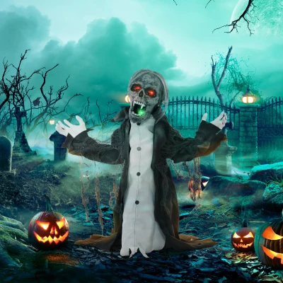 HOMCOM Dekoracja Halloween, Szkielet/Zombi, ruchomy, sensor ruchu, LEDy i dźwięki, 75 cm