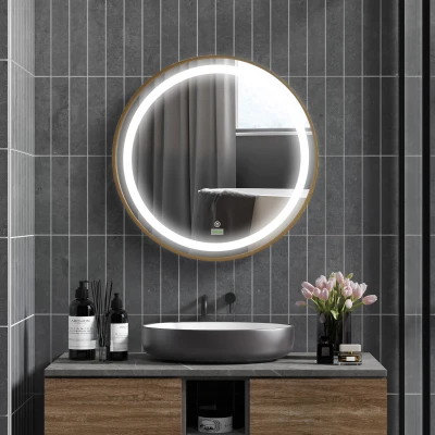 Kleankin Round LED Bathroom Mirror Dimmable Hardwired