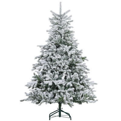 HOMCOM Kerstboom 180 cm, met Kunstmatige Sneeuw, Vlamvertragend, Snel Op- en Afbouw, Metalen Basis