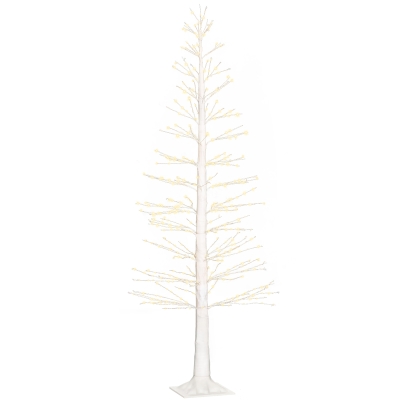 HOMCOM LED-Verlichte Kunstkerstboom, 180 cm met Realistische Schors, Wit