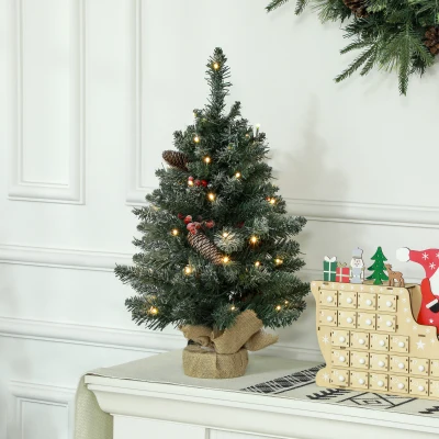 HOMCOM Kunstkerstboom met 86 Takken, 50 Warmwitte LED's, Besneeuwde Punten, Brandvertragend, 0,6 m