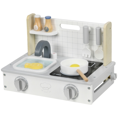 AIYAPLAY Kinderkeukenset, 10-delig, met Kruidenflesjes, Pot, Ei, Vis, 36x21,5x25 cm, Grijs/Geel