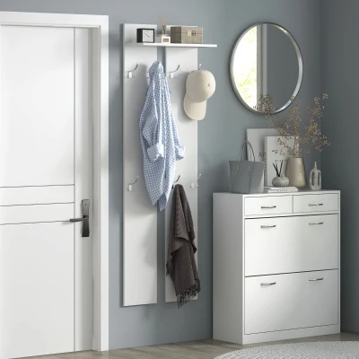 HOMCOM Móvel Cabide de Entrada de Parede Móvel de Entrada Moderno com 8 Ganchos e Prateleira  55x21,3x170 cm Branco