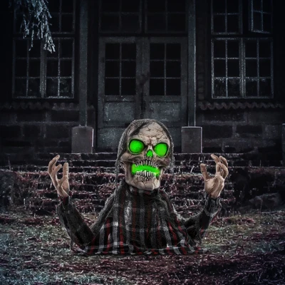 HOMCOM Dekoracja na Halloween Groundbreaker-Szkielet, giętkie ramiona, świecące oczy, upiorny wyc