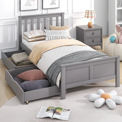 Wooden Pine Divan Storage Bed with Drawers, Gray