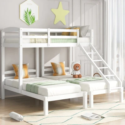 Triple Bunk Bed with Side Ladder, White