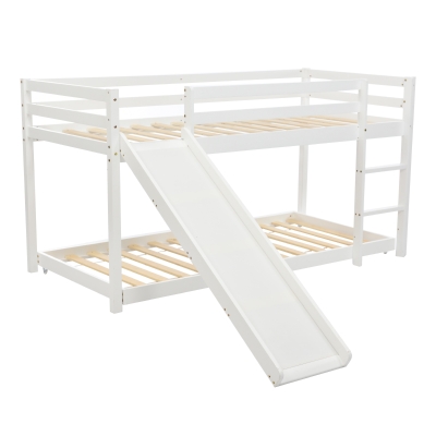 Children's Cabin Bunk Bed Frame with Slide & Ladder, White