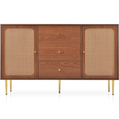 Credenza Moderna con 2 Ante e 3 Cassetti, Colore noce