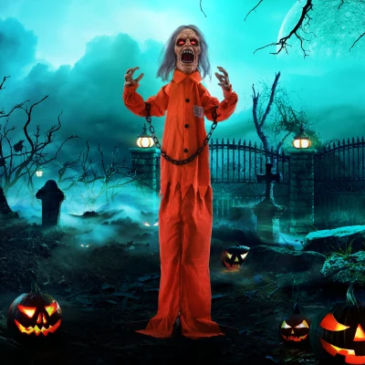 HOMCOM Geest van de Gevangene, Halloween deco, griezelige geluiden, rode ogen, beweegbaar, Oranje