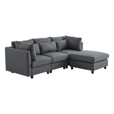 Modernes Ecksofa mit Fußstütze und verstellbare Lendenkissen, Bequemes Sofa für 3-4 Personen zum Entspannen im Wohnzimmer, für Familie, Grau