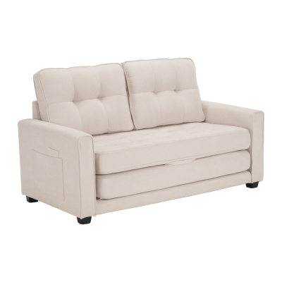 2-Sitzer Schlafsofa 151x75cm mit Seitentaschen, doppellagiger Polsterung, ausklappbar, Modernes Design fürs Zuhause, Beige