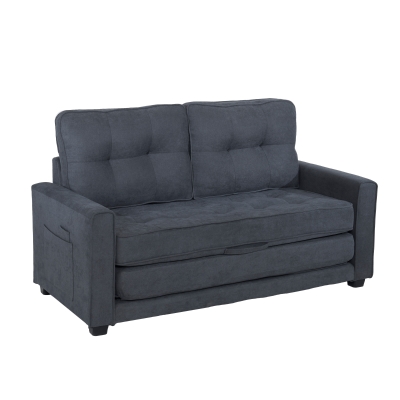 2 Sitzer Schlafsofa 151x75cm, mit Seitentaschen, Doppellagiger Polsterung, Zweisitzer Sofa Bett für Wohnzimmer, Dunkelgrau