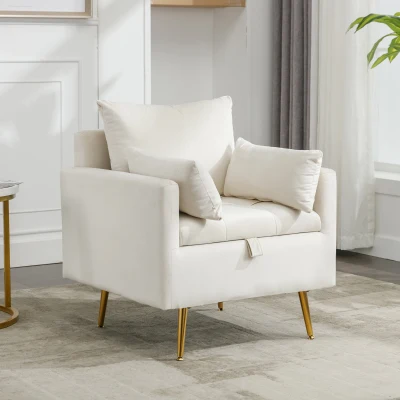 Fauteuil de Bureau Design Minimaliste en Velours avec de Rangement, Beige