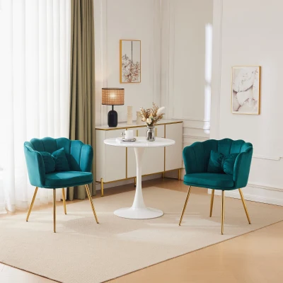 Ensemble de 2 Chaises de Bureau en Velours avec Dossier en Pétale, Vert