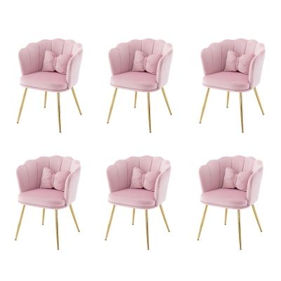 Ensemble 6 chaises salle à manger modernes en velours, Rose