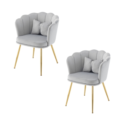 Ensemble de 2 Fauteuils de Bureau en Velours avec Dossier en Pétale, Gris