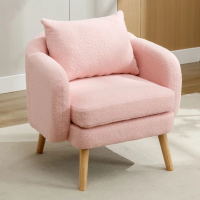 Fauteuil Relax Moderne en Velours Teddy avec Coussin, Rose