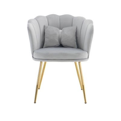 Poltrona Design Moderna in Velluto per Soggiorno con Schienale a Petalo e Gambe Metalliche Dorate, Grigio
