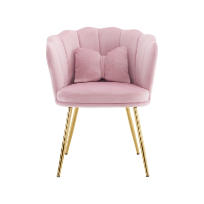 Poltrona Design Moderna in Velluto per Soggiorno con Schienale a Petalo e Gambe Metalliche Dorate, Cuscino a Farfalla, 62x54x43 cm, Rosa