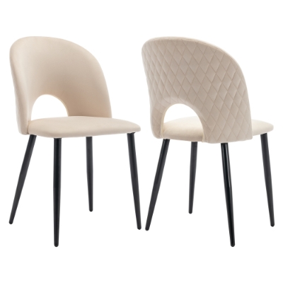 Ensemble de 2 rembourrés Chaises de salle à manger hors de velours avec diamanté Dossier et structure en métal, Beige