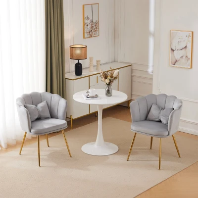 Ensemble de 2 Fauteuils de Bureau en Velours avec Dossier en Pétale, Gris