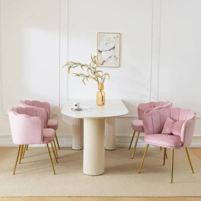 Ensemble 6 chaises salle à manger modernes en velours, Rose