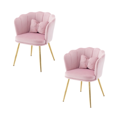 Ensemble de 2 Chaises de Bureau en Velours avec Dossier en Pétale, Rose