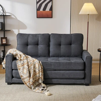 Divano Letto Matrimoniale Convertibile in Design Moderno con Cuscini Doppio Strato e Tasche Laterali, Grigio Scuro