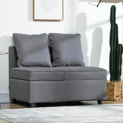 HOMCOM Poltrona Letto 3 in 1 in Tessuto Effetto Lino Grigio Scuro