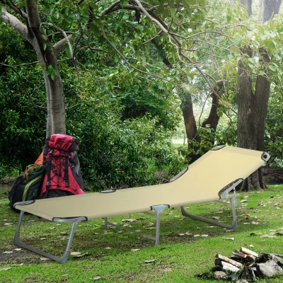 Outsunny Espreguiçadeira Dobrável e Reclinável em 4 Posições com Estrutura Metálica e Tecido Oxford para Exterior 187x58x28 cm Bege