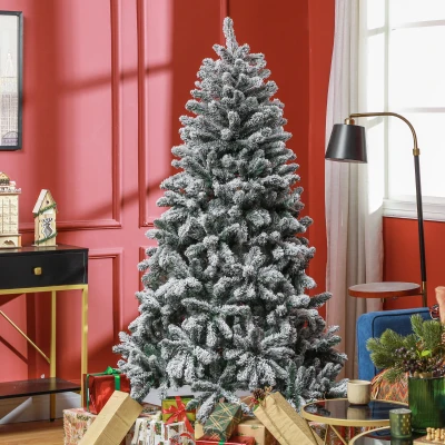 HOMCOM Árvore de Natal Artificial Nevado 180 cm com 796 Ramos e Suporte de Metal Árvore Natalina Nevado para Interior Verde